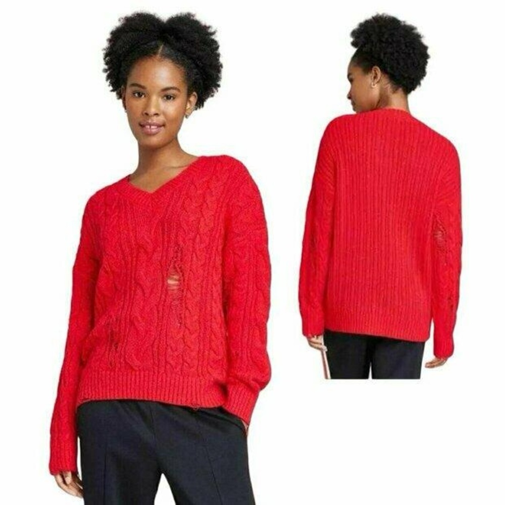 Wild Fable Distressed V Neck Sweater